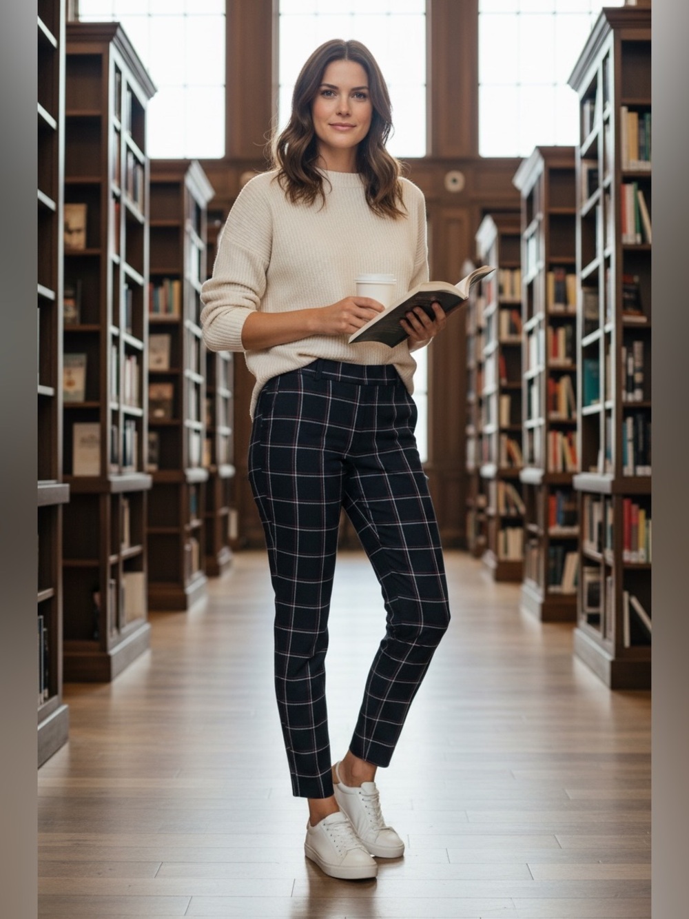 Ann Taylor Navy Windowpane Dress Pants with Red and White Lines